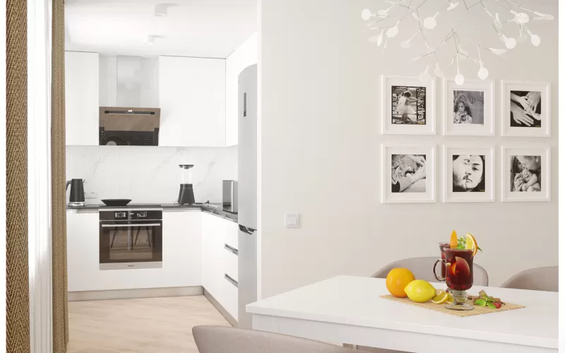 экспресс - проект трёхкомнатной квартиры в стиле модерн, дизайн кухни - гостиной